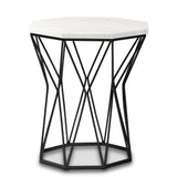 Venedict Modern and Contemporary Black Metal End Table with Marble Tabletop