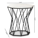 Venedict Modern and Contemporary Black Metal End Table with Marble Tabletop