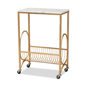 Jacek Modern and Contemporary Gold Finished Metal Wine Cart with Marble Tabletop