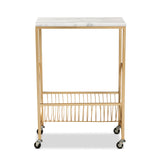 Jacek Modern and Contemporary Gold Finished Metal Wine Cart with Marble Tabletop