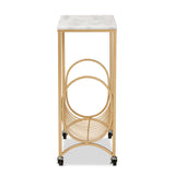 Jacek Modern and Contemporary Gold Finished Metal Wine Cart with Marble Tabletop