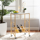 Jacek Modern and Contemporary Gold Finished Metal Wine Cart with Marble Tabletop