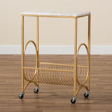 Jacek Modern and Contemporary Gold Finished Metal Wine Cart with Marble Tabletop