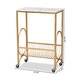 Jacek Modern and Contemporary Gold Finished Metal Wine Cart with Marble Tabletop