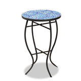 Gaenor Modern and Contemporary Black Metal and Blue Glass Plant Stand