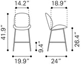 Zuo Modern Miles 100% Polyurethane, Plywood, Steel Modern Commercial Grade Counter Stool Gray, Black 100% Polyurethane, Plywood, Steel