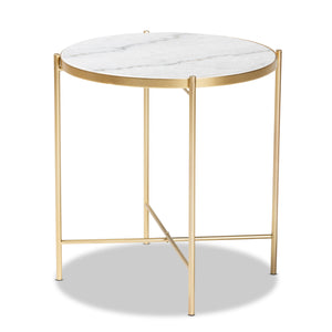 Maddock Modern and Contemporary Gold Finished Metal End Table with Marble Tabletop