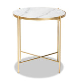 Maddock Modern and Contemporary Gold Finished Metal End Table with Marble Tabletop