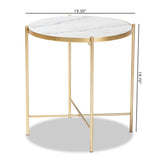 Maddock Modern and Contemporary Gold Finished Metal End Table with Marble Tabletop