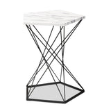 Oberon Modern and Contemporary Black Finished Metal End Table with Faux Marble Tabletop