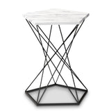 Oberon Modern and Contemporary Black Finished Metal End Table with Faux Marble Tabletop