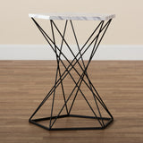 Oberon Modern and Contemporary Black Finished Metal End Table with Faux Marble Tabletop