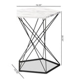 Oberon Modern and Contemporary Black Finished Metal End Table with Faux Marble Tabletop