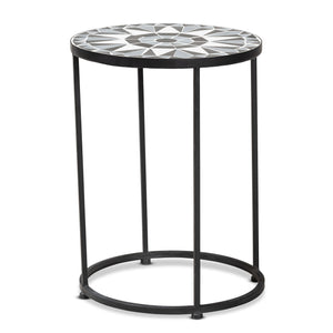 Kaden Modern Outdoor Side Table with Colorful Glass Accents & Open Metal Design for Patios