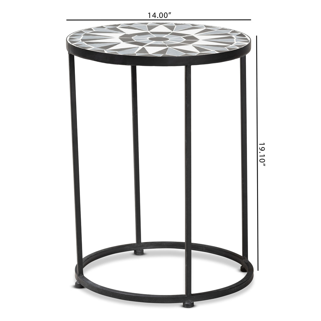 Kaden Modern and Contemporary Multi-Colored Glass and Black Metal Outdoor Side Table