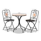 Santina Modern and Contemporary Multi-Colored Ceramic Tile and Black Metal 3-Piece Outdoor Dining Sets