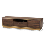 Cormac Mid-Century Modern Transitional Walnut Brown Finished Wood and Gold Metal 2-Door TV Stand