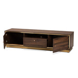 Cormac Mid-Century Modern Transitional Walnut Brown Finished Wood and Gold Metal 2-Door TV Stand