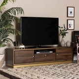 Cormac Mid-Century Modern Transitional Walnut Brown Finished Wood and Gold Metal 2-Door TV Stand