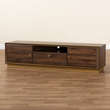 Cormac Mid-Century Modern Transitional Walnut Brown Finished Wood and Gold Metal 2-Door TV Stand