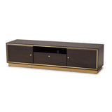 Cormac Mid-Century Modern Transitional Dark Brown Finished Wood and Gold Metal 2-Door TV Stand