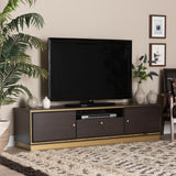 Cormac Mid-Century Modern Transitional Dark Brown Finished Wood and Gold Metal 2-Door TV Stand