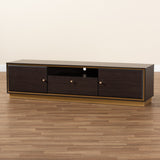 Cormac Mid-Century Modern Transitional Dark Brown Finished Wood and Gold Metal 2-Door TV Stand