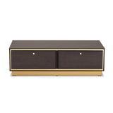 Cormac Mid-Century Modern Transitional Dark Brown Finished Wood and Gold Metal 2-Drawer Coffee Table