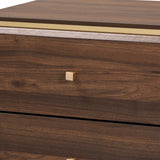 Cormac Mid-Century Modern Transitional Walnut Brown Finished Wood and Gold Metal 2-Drawer Nightstand