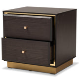 Cormac Mid-Century Modern Transitional Dark Brown Finished Wood and Gold Metal 2-Drawer Nightstand