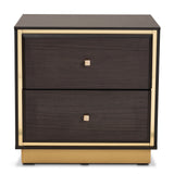 Cormac Mid-Century Modern Transitional Dark Brown Finished Wood and Gold Metal 2-Drawer Nightstand