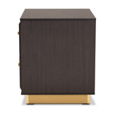 Cormac Mid-Century Modern Transitional Dark Brown Finished Wood and Gold Metal 2-Drawer Nightstand