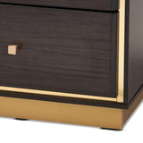 Cormac Mid-Century Modern Transitional Dark Brown Finished Wood and Gold Metal 2-Drawer Nightstand