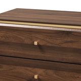 Cormac Mid-Century Modern Transitional Walnut Brown Finished Wood and Gold Metal 5-Drawer Storage Chest