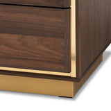 Cormac Mid-Century Modern Transitional Walnut Brown Finished Wood and Gold Metal 5-Drawer Storage Chest