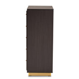 Cormac Mid-Century Modern Transitional Dark Brown Finished Wood and Gold Metal 5-Drawer Storage Chest