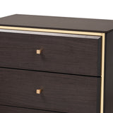 Cormac Mid-Century Modern Transitional Dark Brown Finished Wood and Gold Metal 5-Drawer Storage Chest