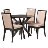 Eira Modern Sand Fabric and Dark Brown Finished Wood 5-Piece Dining Set