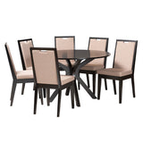 Eira Modern Sand Fabric and Dark Brown Finished Wood 7-Piece Dining Set
