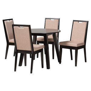 Baxton Studio Nia Modern Beige Fabric and Dark Brown Finished Wood 5-Piece Dining Set Beige/Dark Brown Nia-Sand/Dark Brown-5PC Dining Set