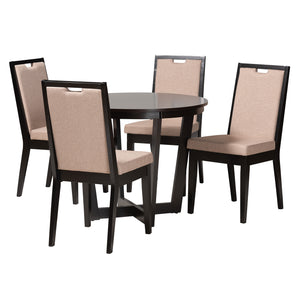 Baxton Studio Ana Modern Beige Fabric and Dark Brown Finished Wood 5-Piece Dining Set Beige/Dark Brown Ana-Sand/Dark Brown-5PC Dining Set