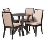 Ansa Modern Sand Fabric and Dark Brown Finished Wood 5-Piece Dining Set