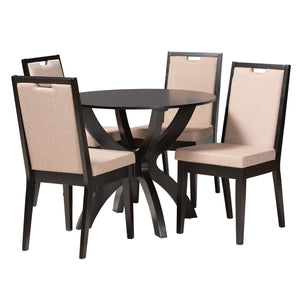 Baxton Studio Rika Modern Sand Fabric and Dark Brown Finished Wood 5-Piece Dining Set