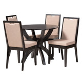 Rika Modern Sand Fabric and Dark Brown Finished Wood 5-Piece Dining Set