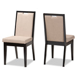 Octavia Modern and Contemporary Sand Fabric Upholstered and Dark Brown Finished Wood 2-Piece Dining Chair Set