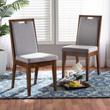 Octavia Modern and Contemporary Grey Fabric Upholstered and Walnut Brown Finished Wood 2-Piece Dining Chair Set