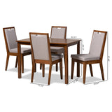 Rosa Modern and Contemporary Grey Fabric Upholstered and Walnut Brown Finished Wood 5-Piece Dining Set