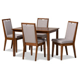 Rosa Modern and Contemporary Grey Fabric Upholstered and Walnut Brown Finished Wood 5-Piece Dining Set