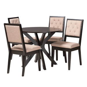 Baxton Studio Mana Modern Sand Fabric and Dark Brown Finished Wood 5-Piece Dining Set