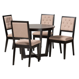 Baxton Studio Kala Modern Beige Fabric and Dark Brown Finished Wood 5-Piece Dining Set Beige/Dark Brown Kala-Sand/Dark Brown-5PC Dining Set